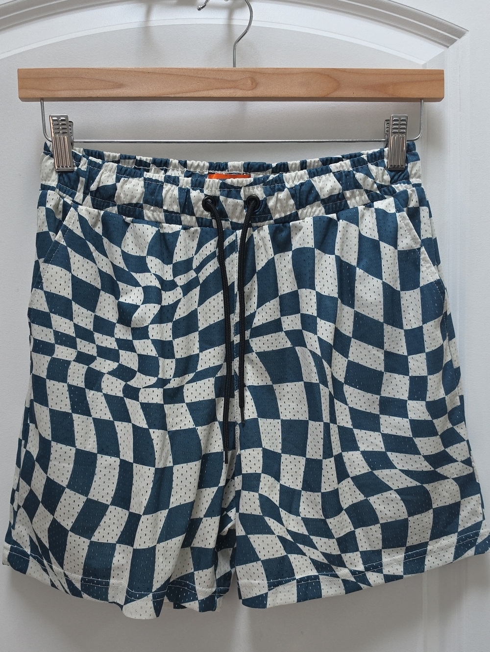 Men's Athletic Checkered Drawstring Shorts - Blue & Cream